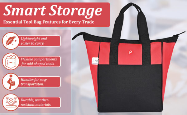 PAHAL Portable heavy duty Tool Bag/Tools Bag for Electrician, Plumber, Carpenter, Mechanic, Service Engineer Red Black 11X6X13 - Image 11