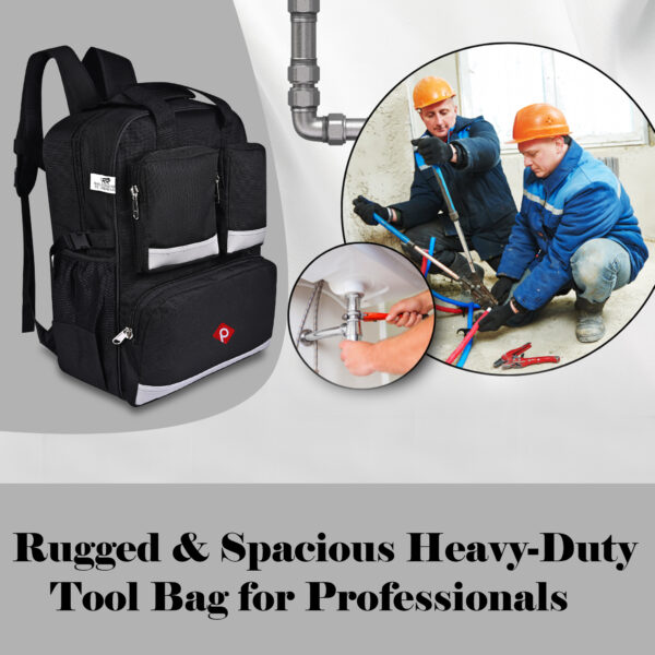 Pahal Nylon Tool Bag Backpack Waterproof Heavy Duty for Tools of Electrician,Technician,Black 19 Pockets 19 INCH - Image 11