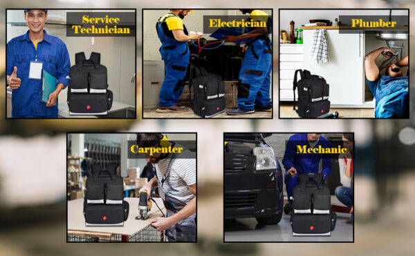Pahal Nylon Tool Bag Backpack Waterproof Heavy Duty for Tools of Electrician,Technician,Black 19 Pockets 19 INCH - Image 12