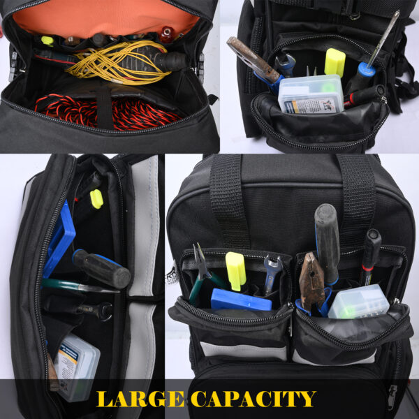 Pahal Nylon Tool Bag Backpack Waterproof Heavy Duty for Tools of Electrician,Technician,Black 19 Pockets 19 INCH - Image 9