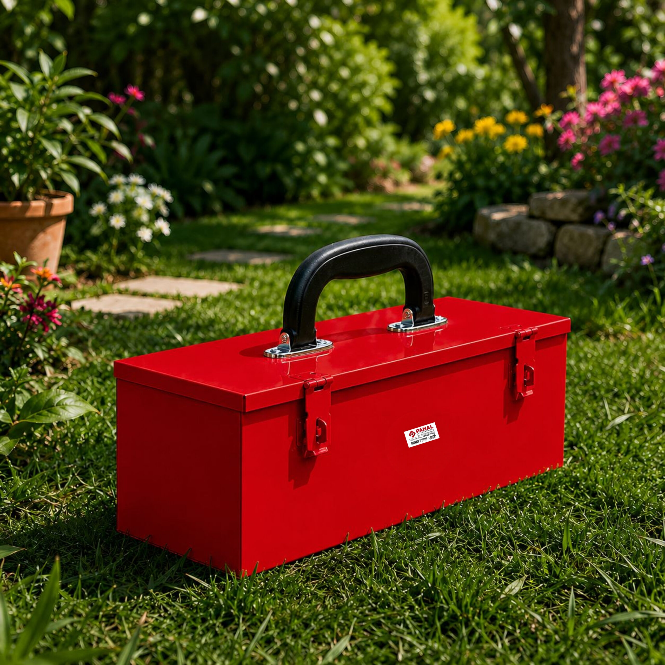 PAHAL Metal Tool Box 16 x 5 x 5.5 Inch, Heavy Duty Steel Tool Storage Box for Mechanic, Electrician & Home Use (Red, Portable, Empty) - Image 2