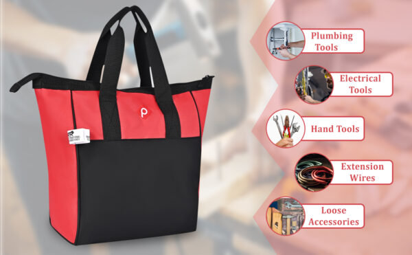 PAHAL Portable heavy duty Tool Bag/Tools Bag for Electrician, Plumber, Carpenter, Mechanic, Service Engineer Red Black 11X6X13 - Image 14