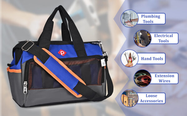 PAHAL 12 Inch Multipurpose Tools Storage Bag Water Resistant for Electrician Plumber Technician Nylon Material Color Blue Black - Image 9