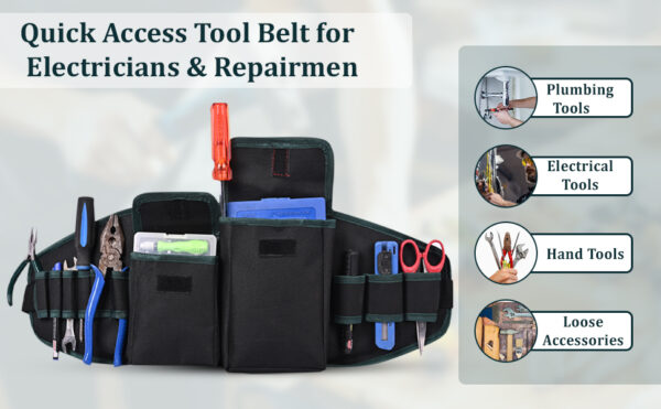 PAHAL Tool Belt for Electrician, Carpenter, Construction Worker-Adjustable Utility Tool Belt,Waist Pouch,Garden Apron, Length-24 Inch Black - Image 8