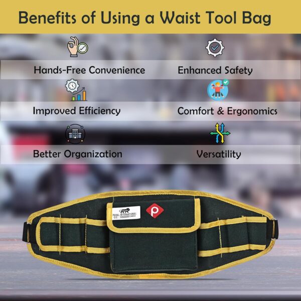 PAHAL Waist Canvas Tool Belt Heavy duty Multipurpose for Tools of Electrician all Technician (L-500mm X 155mm) Green Yellow - Image 3