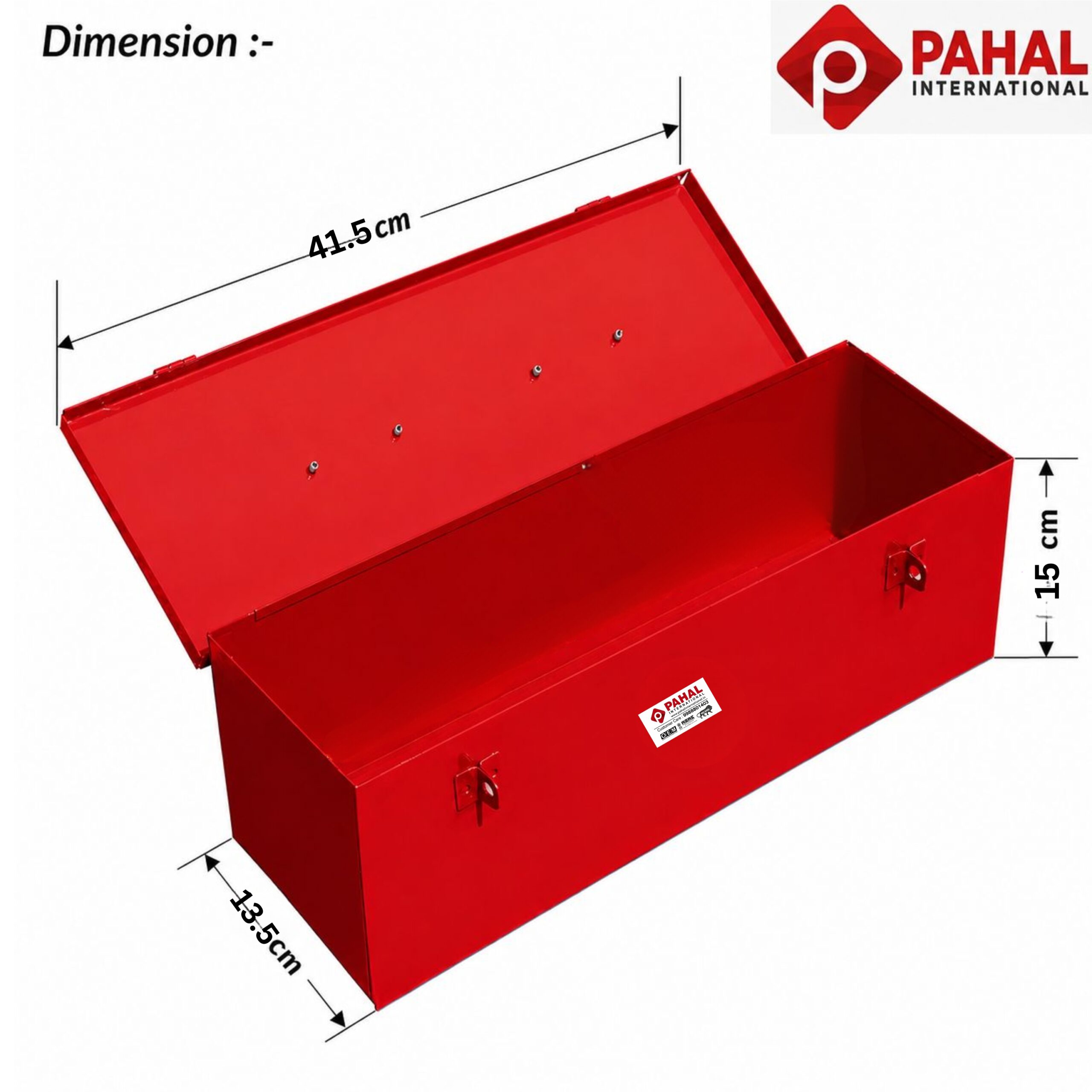 PAHAL Metal Tool Box 16 x 5 x 5.5 Inch, Heavy Duty Steel Tool Storage Box for Mechanic, Electrician & Home Use (Red, Portable, Empty) - Image 3