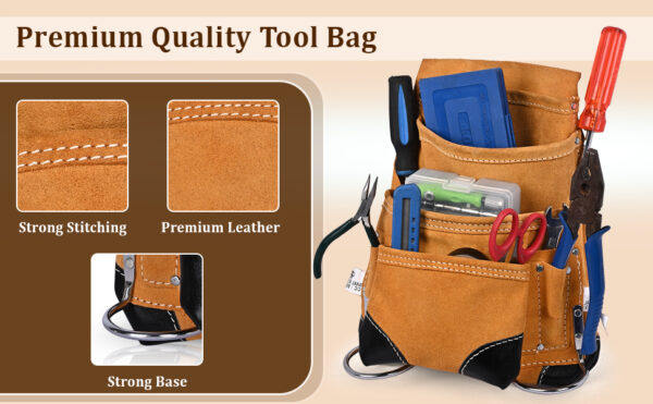 PAHAL Tool Belt Leather Heavy Duty Pouch Apron with suspender for Men Women Carpenter Electrician yellow L14" X W10" - Image 9