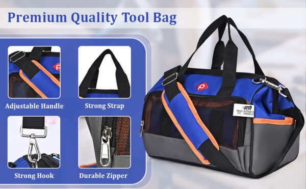 PAHAL 12 Inch Multipurpose Tools Storage Bag Water Resistant for Electrician Plumber Technician Nylon Material Color Blue Black - Image 10