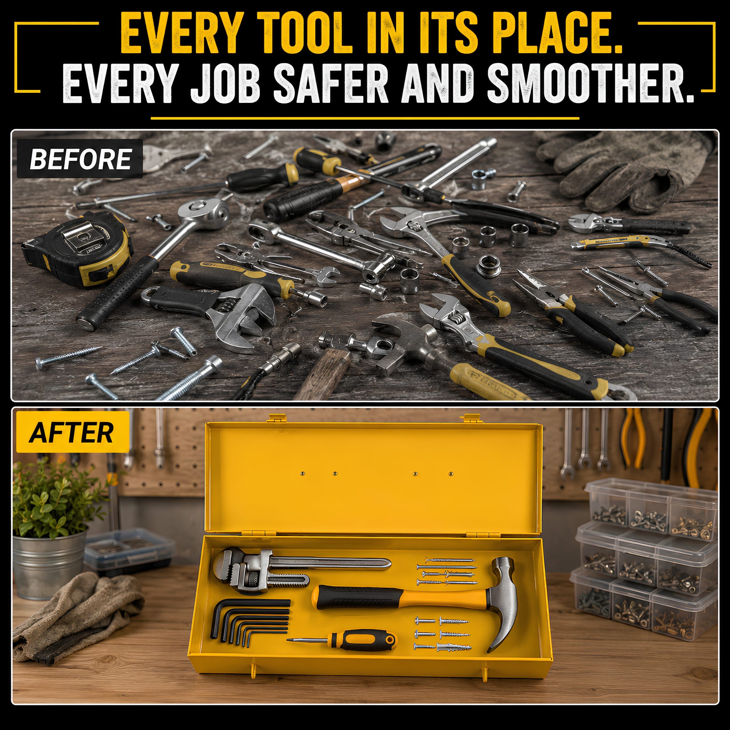 PAHAL 16 Inch Metal Tool Box – Heavy Duty Portable Tool Storage Box with Single Compartment for Electrician, Plumber, Technician, Carpenter & Mechanic, for Domestic & Industrial Use, Yellow - Image 6