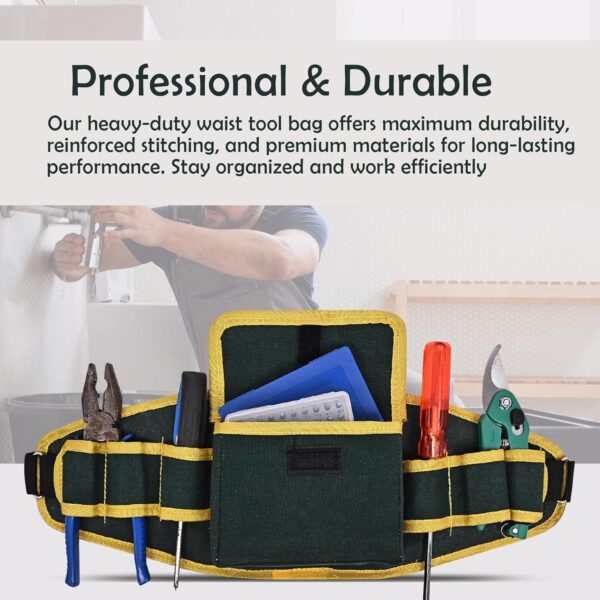 PAHAL Waist Canvas Tool Belt Heavy duty Multipurpose for Tools of Electrician all Technician (L-500mm X 155mm) Green Yellow - Image 2