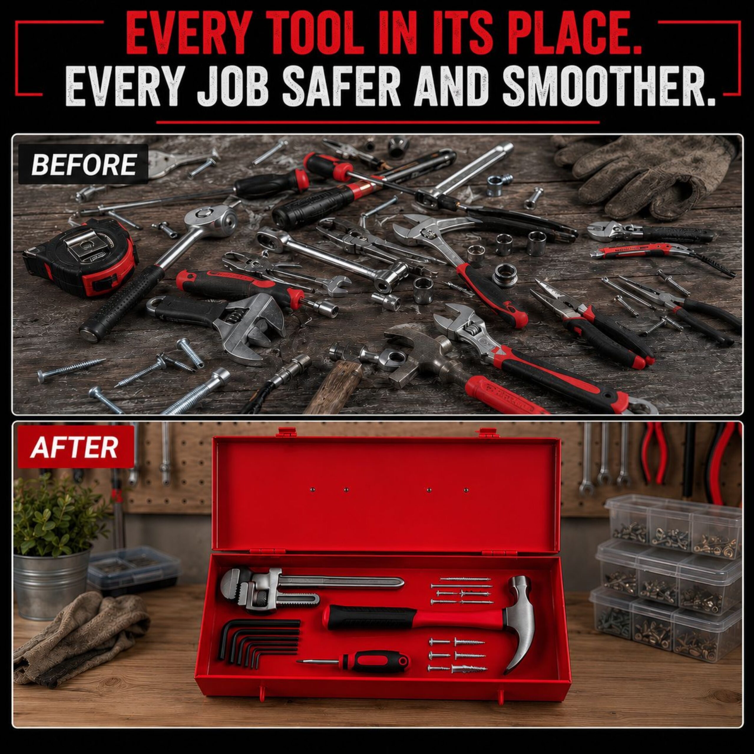 PAHAL Metal Tool Box 16 x 5 x 5.5 Inch, Heavy Duty Steel Tool Storage Box for Mechanic, Electrician & Home Use (Red, Portable, Empty) - Image 5
