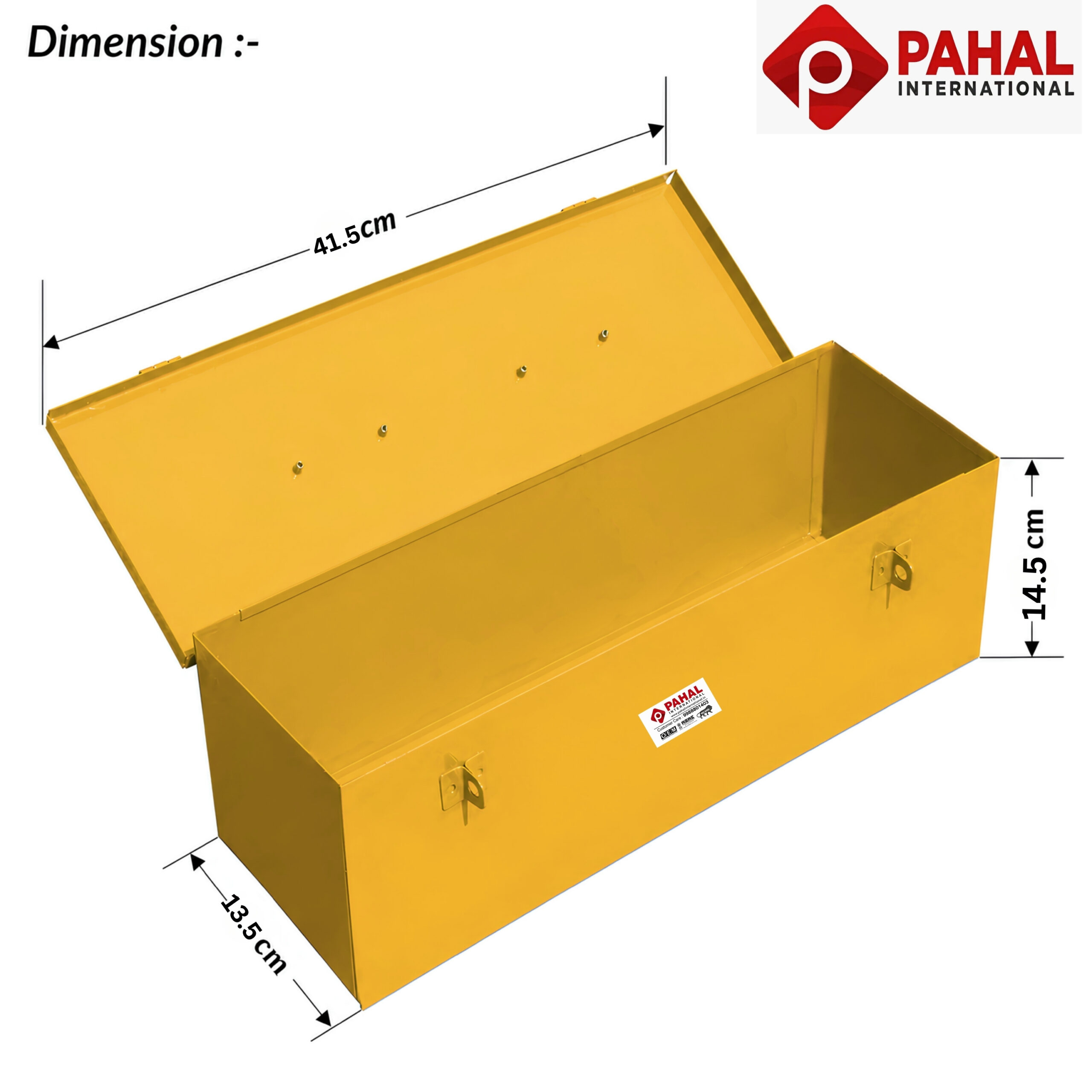 PAHAL 16 Inch Metal Tool Box – Heavy Duty Portable Tool Storage Box with Single Compartment for Electrician, Plumber, Technician, Carpenter & Mechanic, for Domestic & Industrial Use, Yellow - Image 3