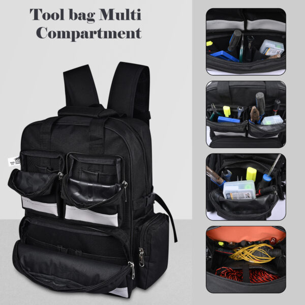 Pahal Nylon Tool Bag Backpack Waterproof Heavy Duty for Tools of Electrician,Technician,Black 19 Pockets 19 INCH - Image 7