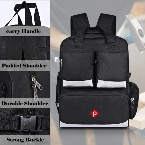 Pahal Nylon Tool Bag Backpack Waterproof Heavy Duty for Tools of Electrician,Technician,Black 19 Pockets 19 INCH - Image 8