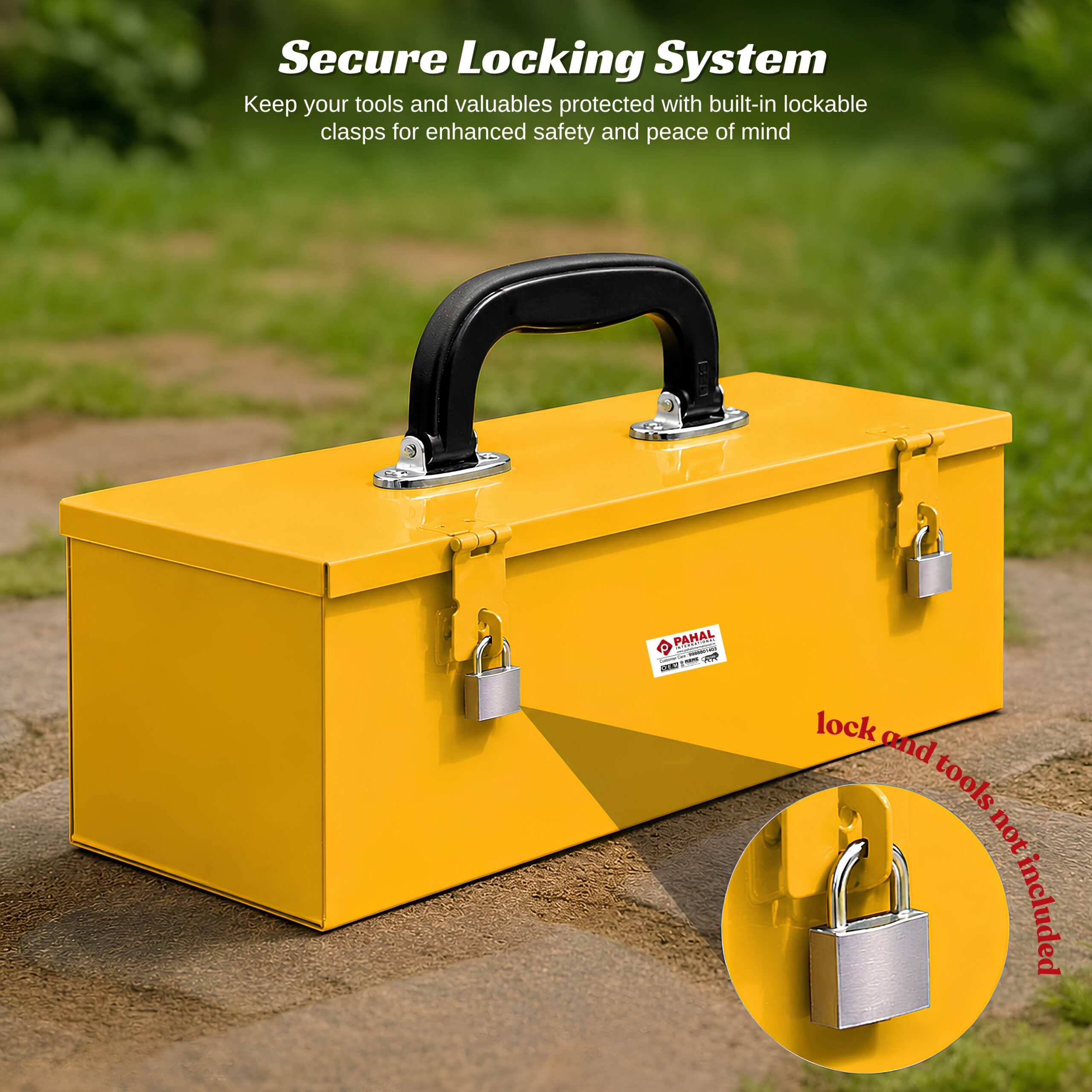 PAHAL 16 Inch Metal Tool Box – Heavy Duty Portable Tool Storage Box with Single Compartment for Electrician, Plumber, Technician, Carpenter & Mechanic, for Domestic & Industrial Use, Yellow - Image 8