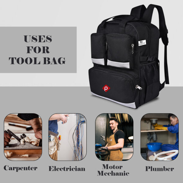 Pahal Nylon Tool Bag Backpack Waterproof Heavy Duty for Tools of Electrician,Technician,Black 19 Pockets 19 INCH - Image 13