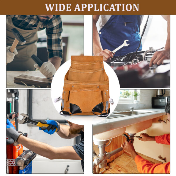 PAHAL Tool Belt Leather Heavy Duty Pouch Apron with suspender for Men Women Carpenter Electrician yellow L14" X W10" - Image 15