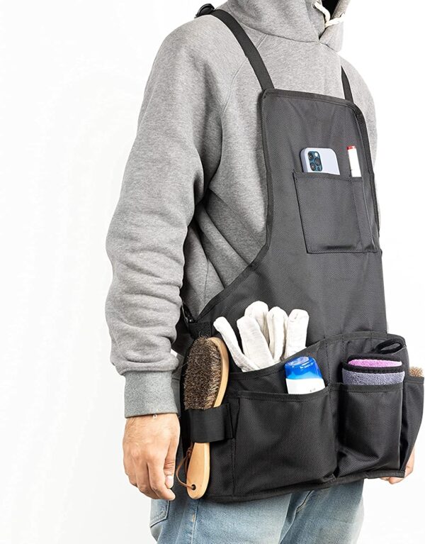 PAHAL Black Tool Apron Garden Apron for men and women,with 6 Large Pockets Plus 4 Small Pockets,Durable waterproof fabric,Bib Apron,Suitable for carpenters,Electrician,Mechanic,Gardener, Beautician, - Image 2