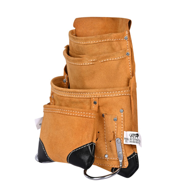 PAHAL Tool Belt Leather Heavy Duty Pouch Apron with suspender for Men Women Carpenter Electrician yellow L14" X W10" - Image 3