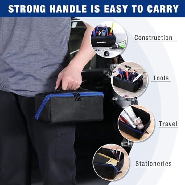 PAHAL Tool Bag, 10" Wide Mouth Utility Tool Bag with Zipper, Heavy Duty Tool Storage Bag, Multipurpose Tool Case Small Tool Bag for Organizer - Image 4