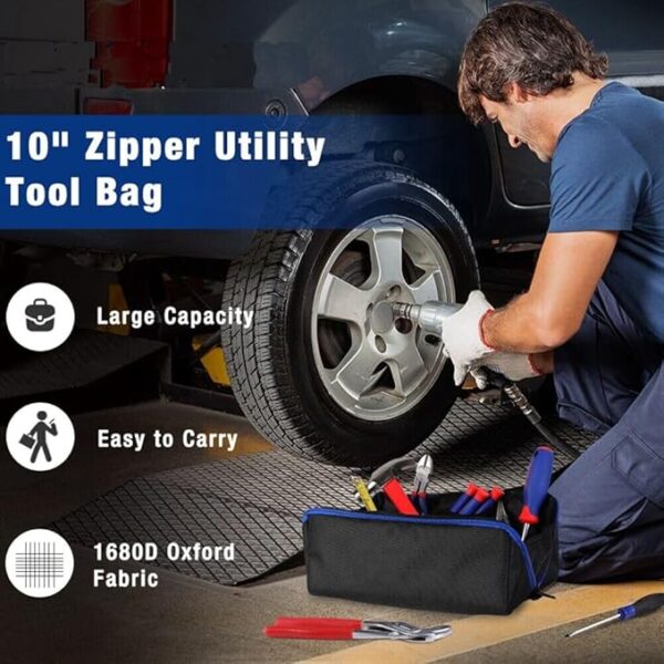 PAHAL Tool Bag, 10" Wide Mouth Utility Tool Bag with Zipper, Heavy Duty Tool Storage Bag, Multipurpose Tool Case Small Tool Bag for Organizer - Image 7