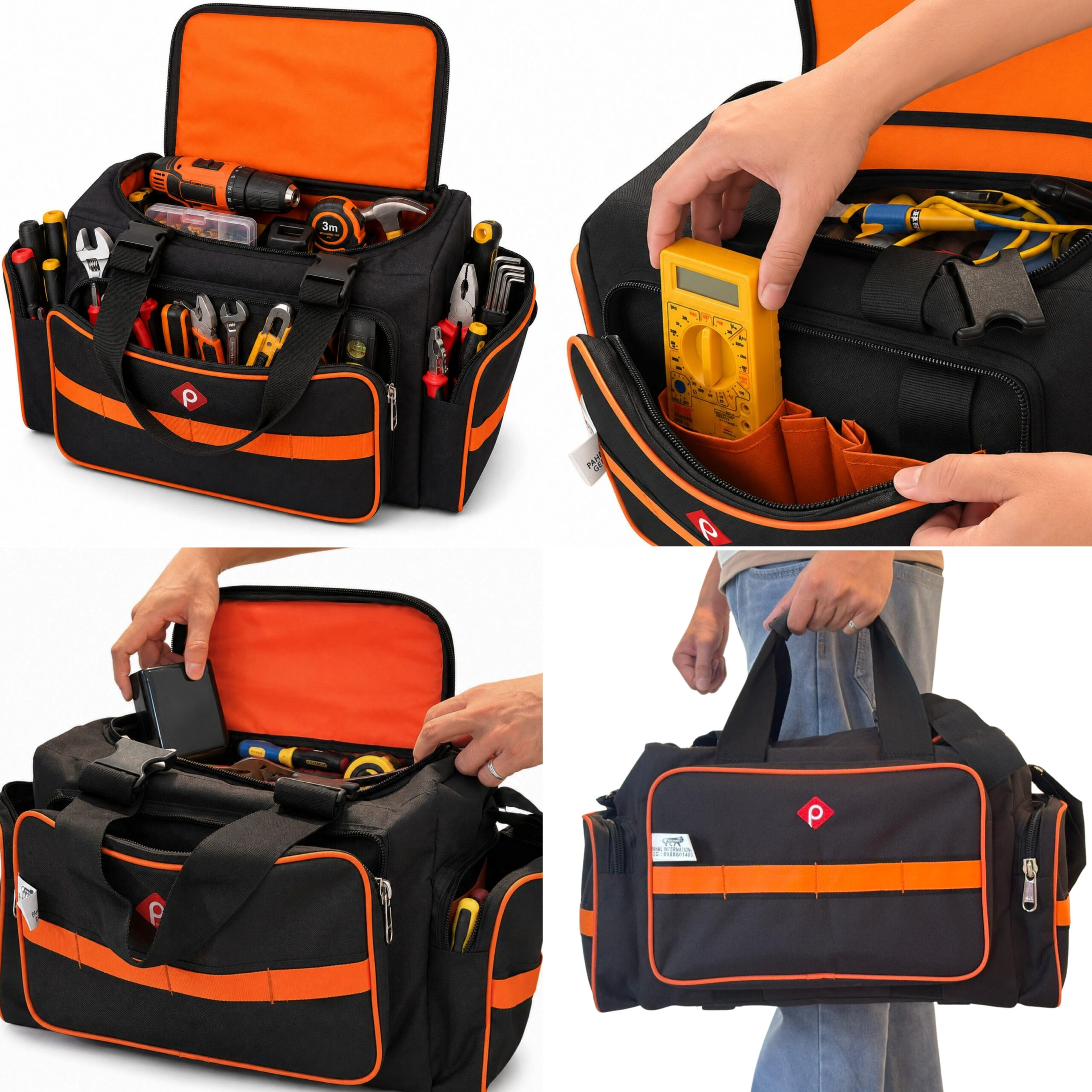 PAHAL TOOL BAG ELECTRCIAN, SERVICE ENGINEER, CAR WASHING KIT, AC TECHNICIAN, PLUMBER, CARPANTER HEAVY DUTY BAG (ORANGE) - Image 2