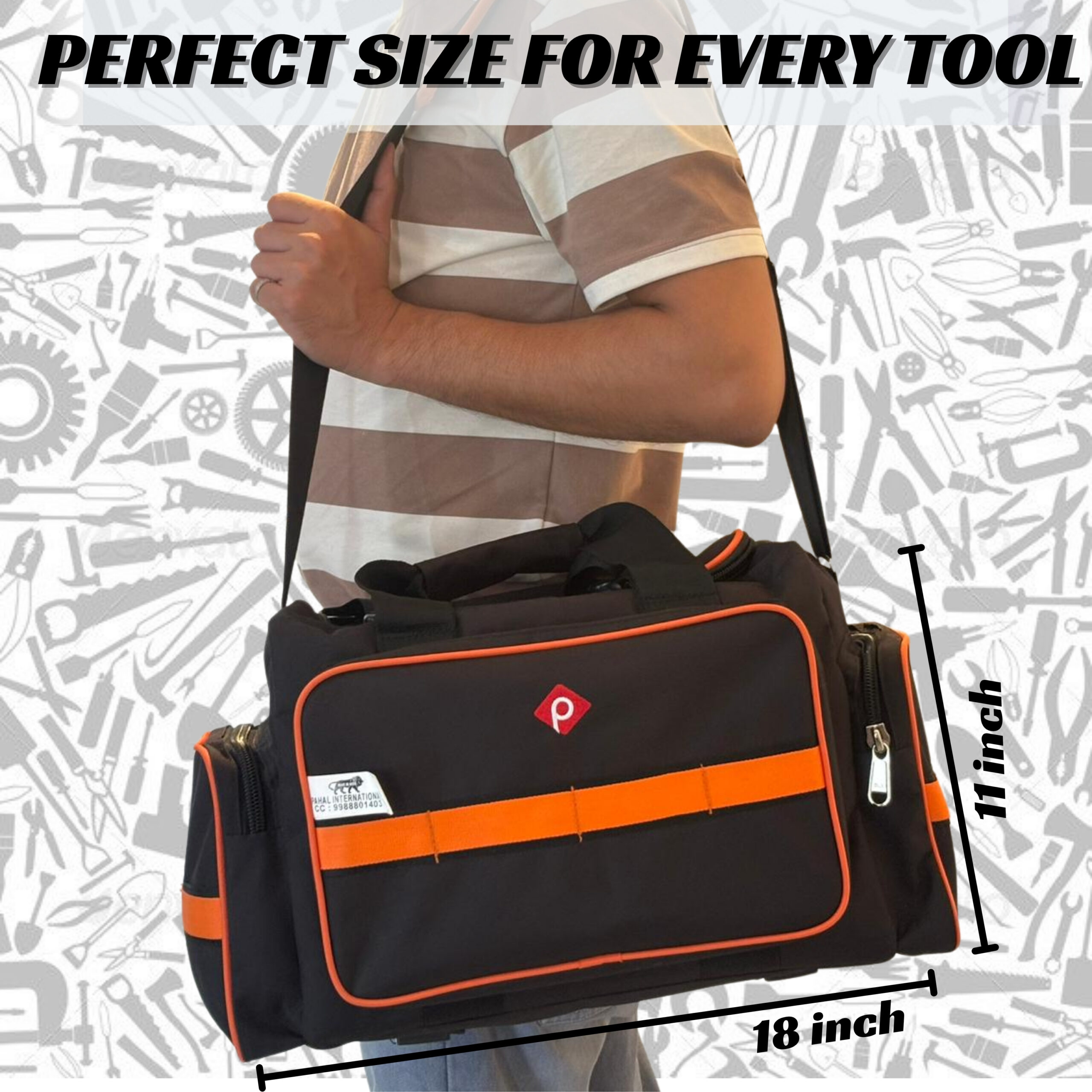 PAHAL TOOL BAG ELECTRCIAN, SERVICE ENGINEER, CAR WASHING KIT, AC TECHNICIAN, PLUMBER, CARPANTER HEAVY DUTY BAG (ORANGE) - Image 3
