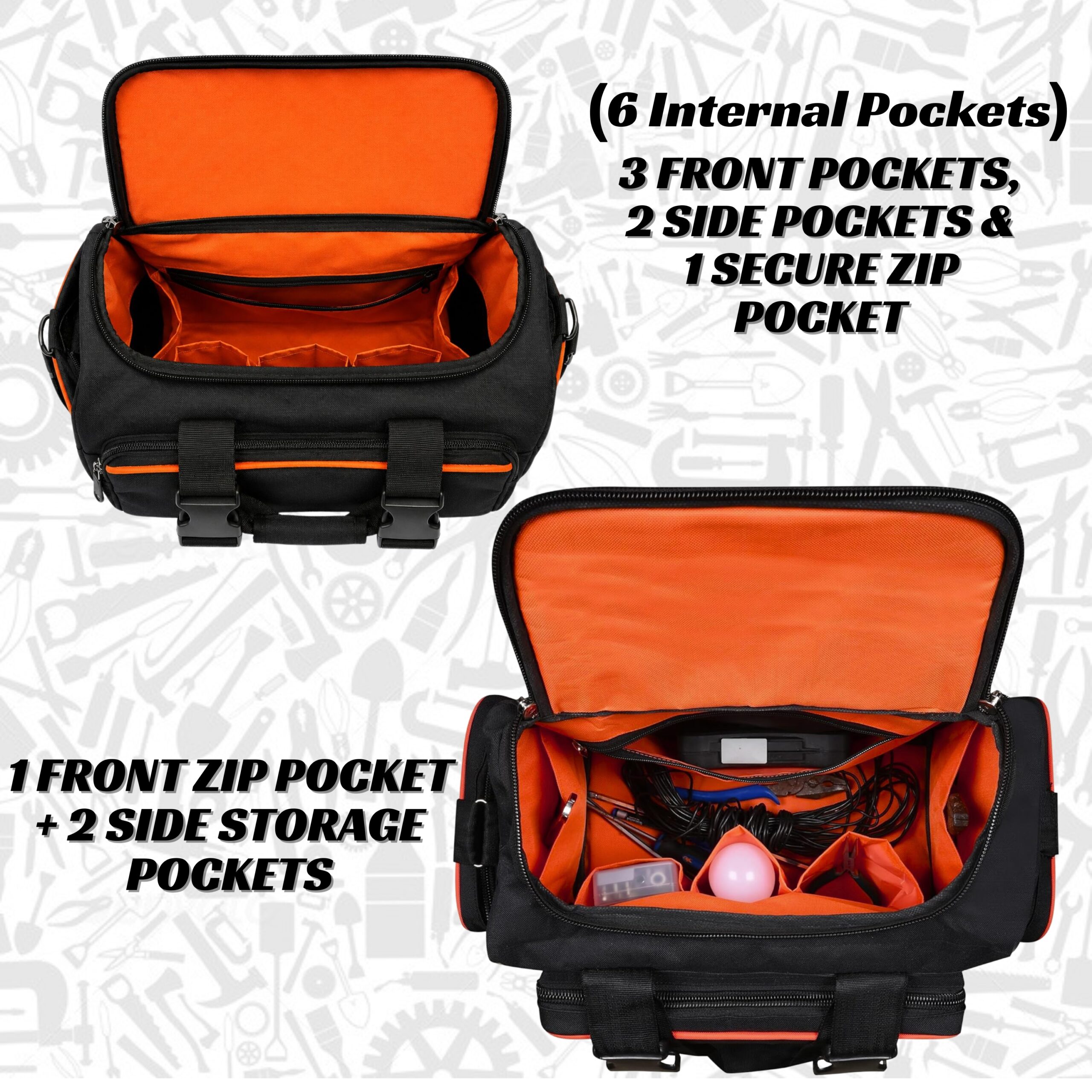 PAHAL TOOL BAG ELECTRCIAN, SERVICE ENGINEER, CAR WASHING KIT, AC TECHNICIAN, PLUMBER, CARPANTER HEAVY DUTY BAG (ORANGE) - Image 4