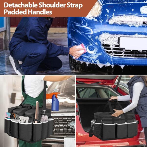 PAHAL Extra-Large Cleaning Caddy, High Capacity Cleaning Supplies Organizer for Housekeeping & Home Work, Car Detailing Tools Tote Bag with Shoulder Strap, Trunk Organizer Black - Image 4