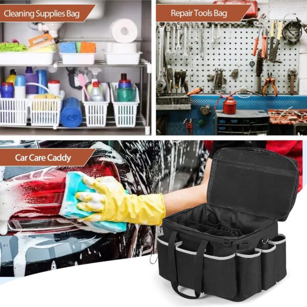 PAHAL Extra-Large Cleaning Caddy, High Capacity Cleaning Supplies Organizer for Housekeeping & Home Work, Car Detailing Tools Tote Bag with Shoulder Strap, Trunk Organizer Black - Image 6