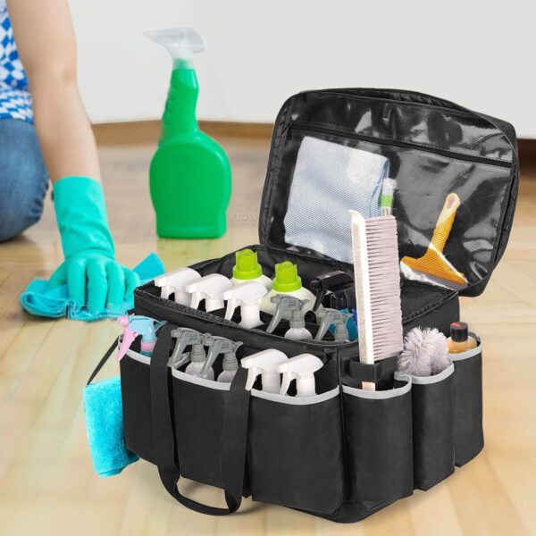 PAHAL Extra-Large Cleaning Caddy, High Capacity Cleaning Supplies Organizer for Housekeeping & Home Work, Car Detailing Tools Tote Bag with Shoulder Strap, Trunk Organizer Black - Image 7
