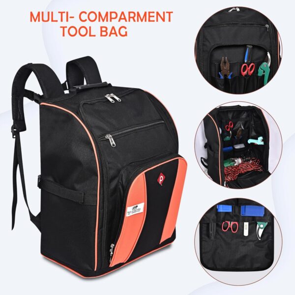 Pahal Nylon Tool Bag Backpack Waterproof Heavy Duty for Tools of Electrician, Technician, Black/Orange 36 Pockets 17 INCH - Image 4