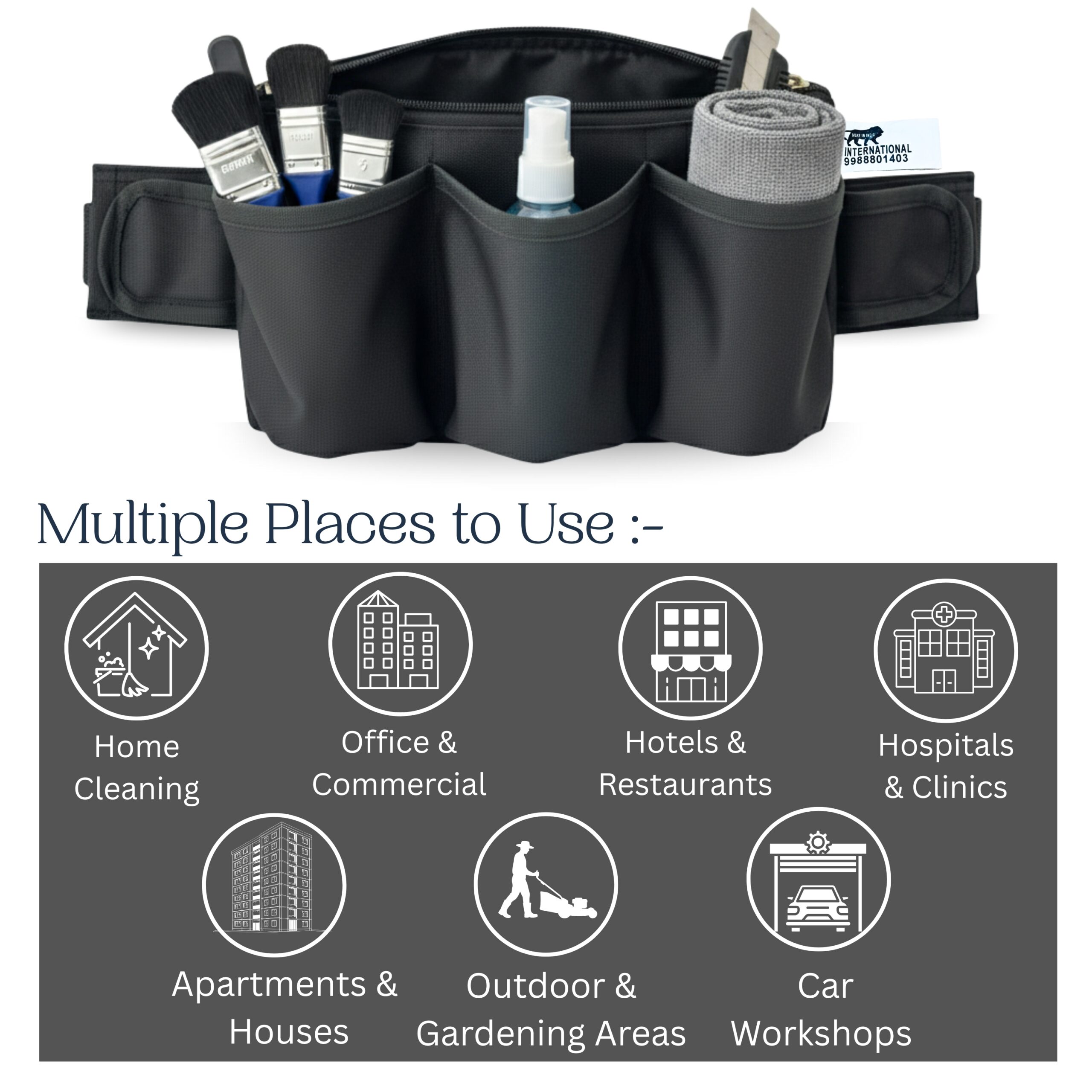 PAHAL Tool Pouch, Waist Tools Bag Belt, Bottle Holster, Heavy Duty Working Tool Apron for Janitorial, Custodial, Housekeeping, Cleaning - Image 3