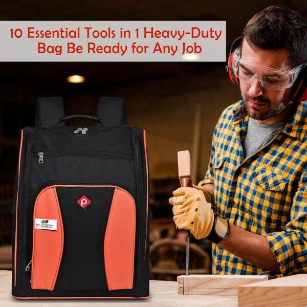 Pahal Nylon Tool Bag Backpack Waterproof Heavy Duty for Tools of Electrician, Technician, Black/Orange 36 Pockets 17 INCH - Image 7