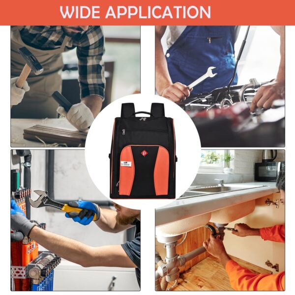 Pahal Nylon Tool Bag Backpack Waterproof Heavy Duty for Tools of Electrician, Technician, Black/Orange 36 Pockets 17 INCH - Image 5