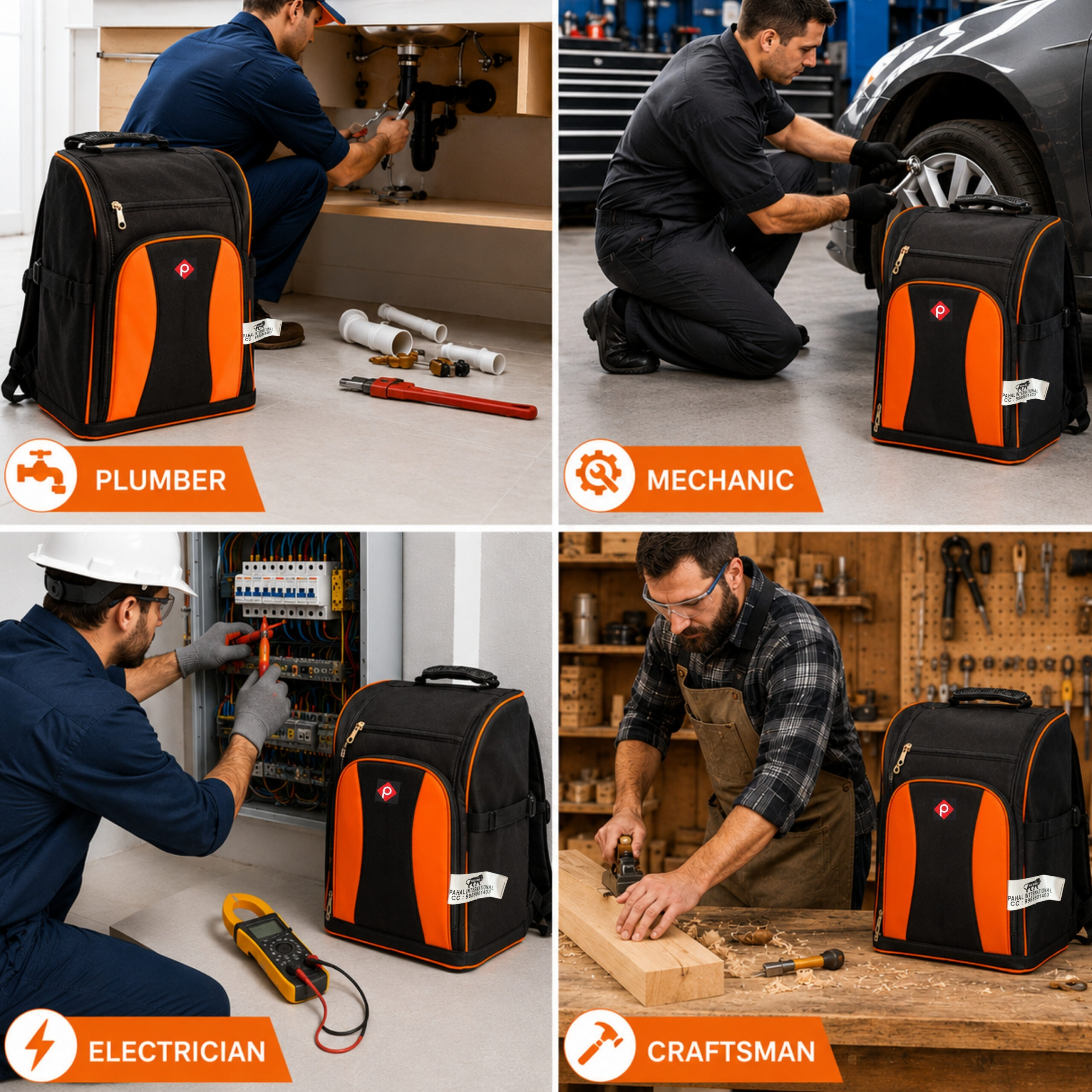 PAHAL Professional Tool Backpack Heavy Duty | Large Capacity Tool Storage Backpack for Electrician, Technician, Carpenter & Field Service Use - Image 6