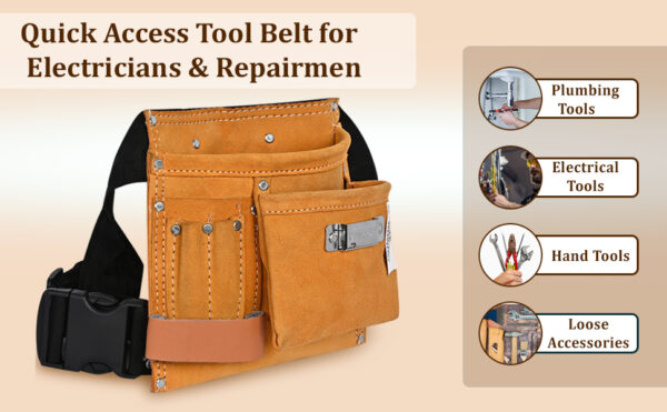PAHAL Leather Tool Bag 4 Pockets with 1 Leather Hammer Holder and 1 Tape Holder (Brown, 8 x 8.5 inches) - Image 8