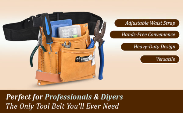 PAHAL Leather Tool Bag 4 Pockets with 1 Leather Hammer Holder and 1 Tape Holder (Brown, 8 x 8.5 inches) - Image 10