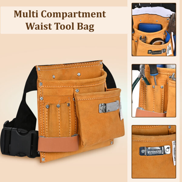 PAHAL Leather Tool Bag 4 Pockets with 1 Leather Hammer Holder and 1 Tape Holder (Brown, 8 x 8.5 inches) - Image 11