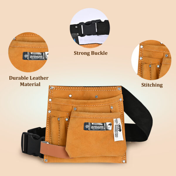 PAHAL Leather Tool Bag 4 Pockets with 1 Leather Hammer Holder and 1 Tape Holder (Brown, 8 x 8.5 inches) - Image 13