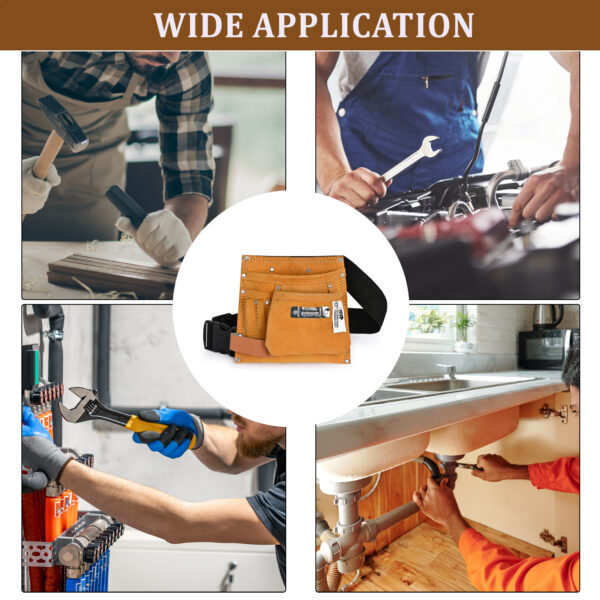 PAHAL Leather Tool Bag 4 Pockets with 1 Leather Hammer Holder and 1 Tape Holder (Brown, 8 x 8.5 inches) - Image 14