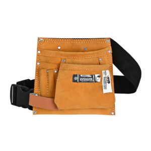 PAHAL Leather Tool Bag 4 Pockets with 1 Leather Hammer Holder and 1 Tape Holder (Brown, 8 x 8.5 inches)