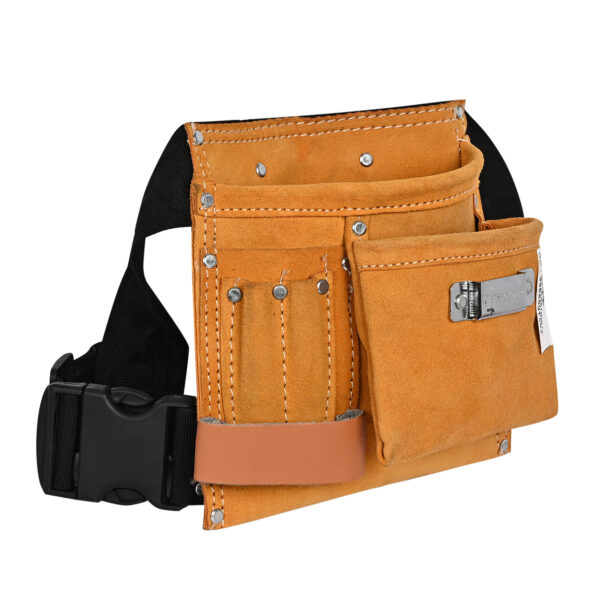PAHAL Leather Tool Bag 4 Pockets with 1 Leather Hammer Holder and 1 Tape Holder (Brown, 8 x 8.5 inches) - Image 2