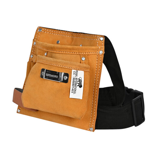 PAHAL Leather Tool Bag 4 Pockets with 1 Leather Hammer Holder and 1 Tape Holder (Brown, 8 x 8.5 inches) - Image 3