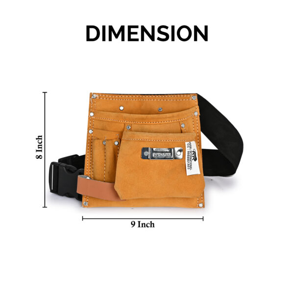 PAHAL Leather Tool Bag 4 Pockets with 1 Leather Hammer Holder and 1 Tape Holder (Brown, 8 x 8.5 inches) - Image 6
